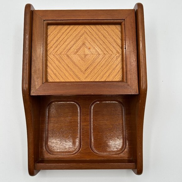 Vintage MCM Gentleman's Dresser Valet Wood Vanity Box Jewelry Storage Tray Caddy - Picture 1 of 15